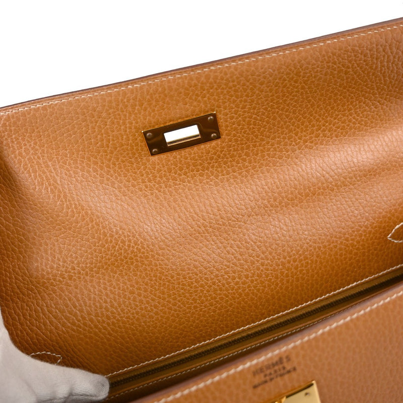 Hermes Kelly Brown Ardennes With Gold Hardware Leather Bag