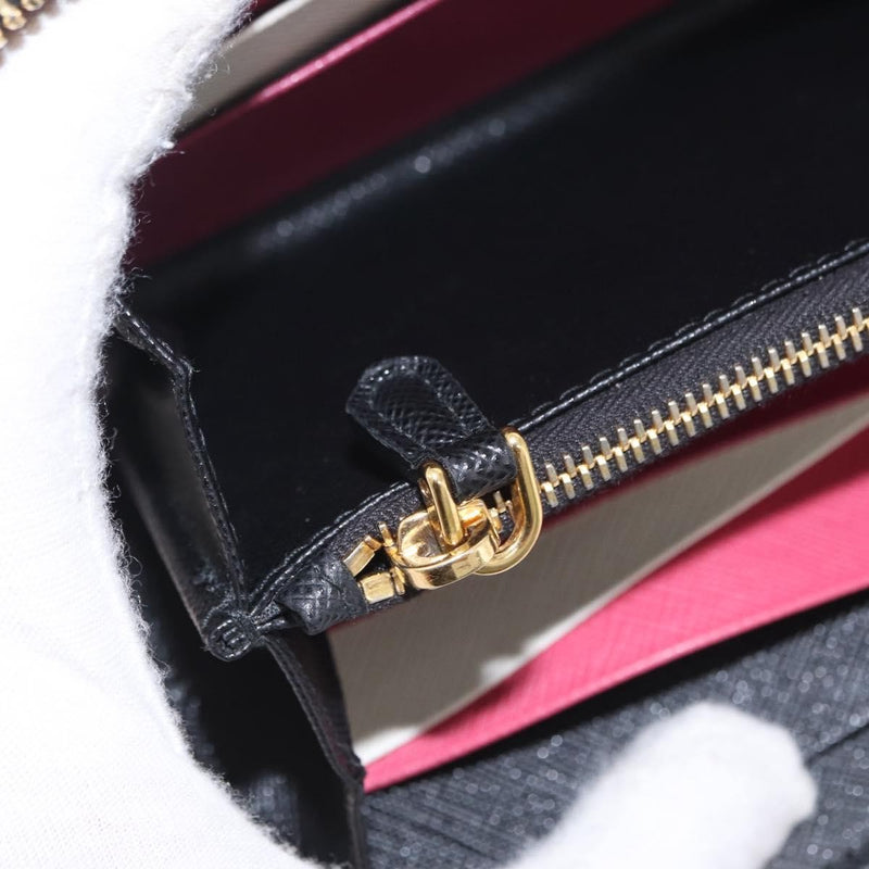 Prada Zip Around Tab Saffiano Leather Black Accessory