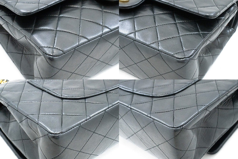 Chanel Classic Timeless Double Flap Quilted Lambskin Black Leather Bag