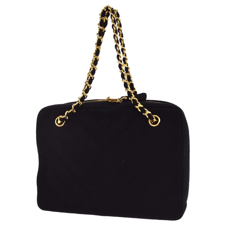 Chanel Vintage Pocket Camera Chevron Jersey Black Canvas Bag
