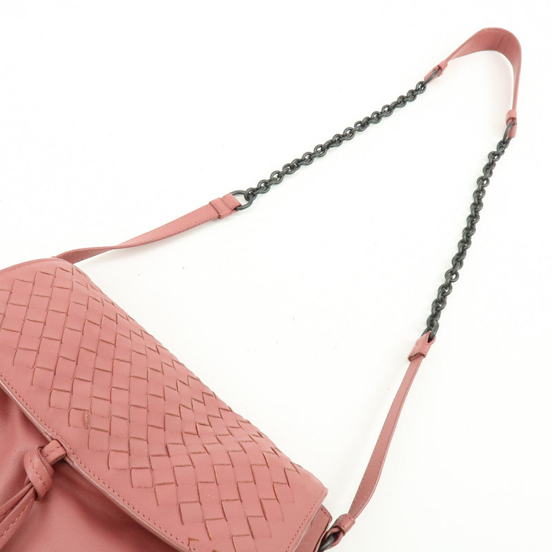 Bottega Veneta Drawstring Flap Leather With Intrecciato Pink Bag