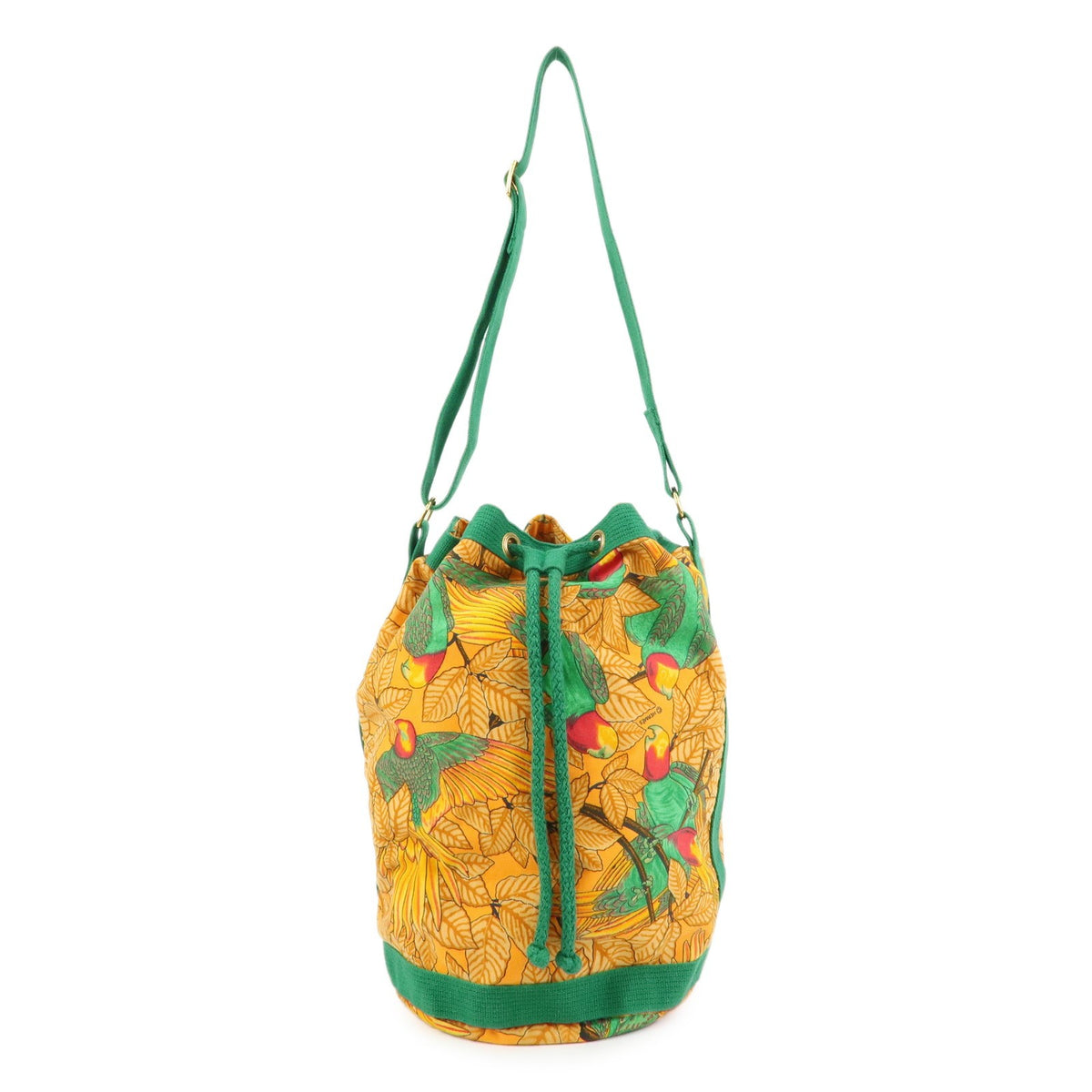 Hermes Vintage Drawstring Bucket Printed Canvas Orange Bag