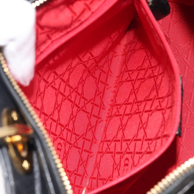 Christian Dior Vintage Lady Cannage Quilt Lambskin Black Leather Bag