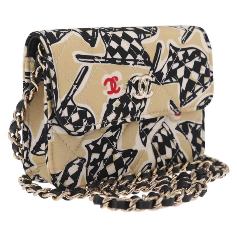 Chanel Flap Card Holder On Chain Quilted Printed Canvas Multicolour Bag