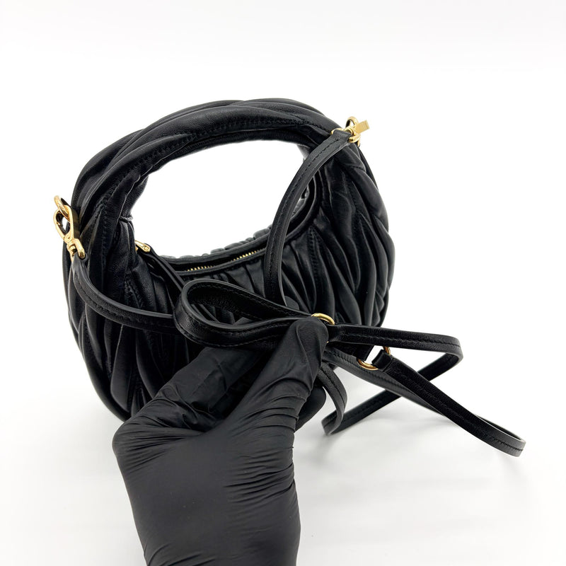 Miu Miu Wander Hobo Matelasse Leather Black