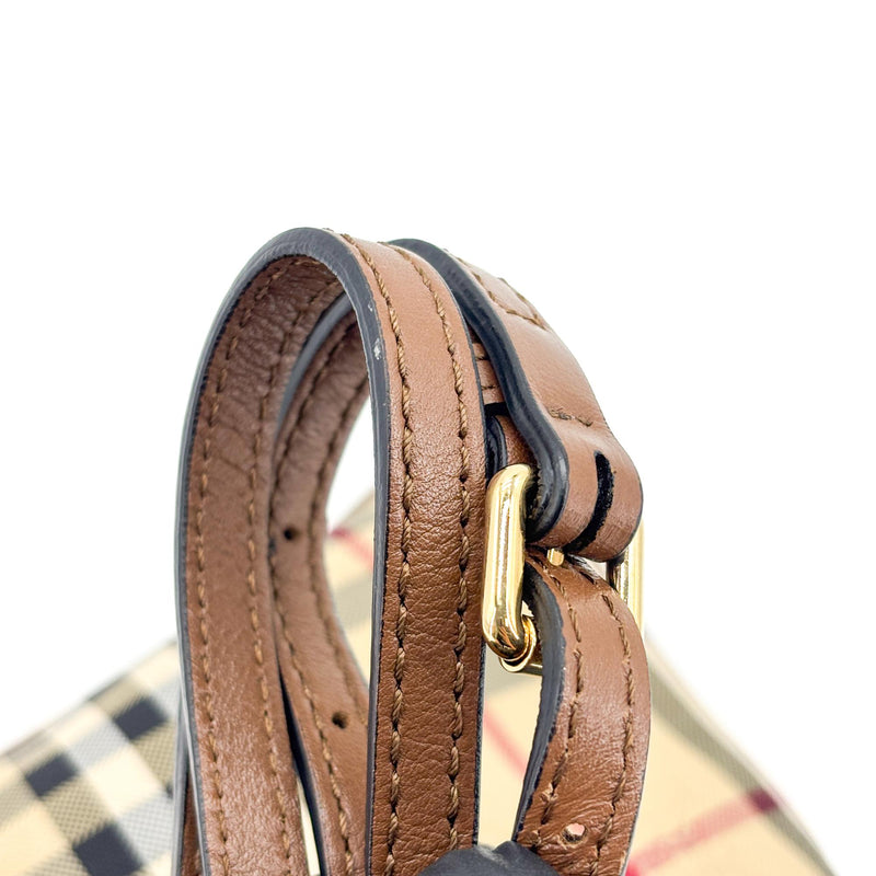 Burberry Peyton Crossbody Clutch Haymarket Coated Canvas Brown