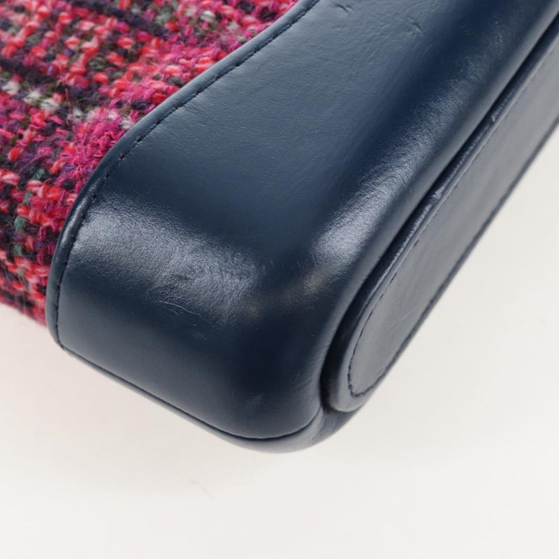Chanel Gabrielle Double Zip Clutch With Chain Quilted Tweed Pink