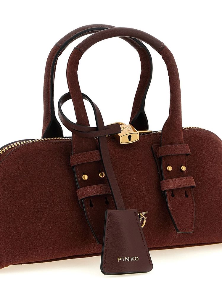 Pinko Bowling Baguette Shoulder Bag — Burgundy Cow Leather