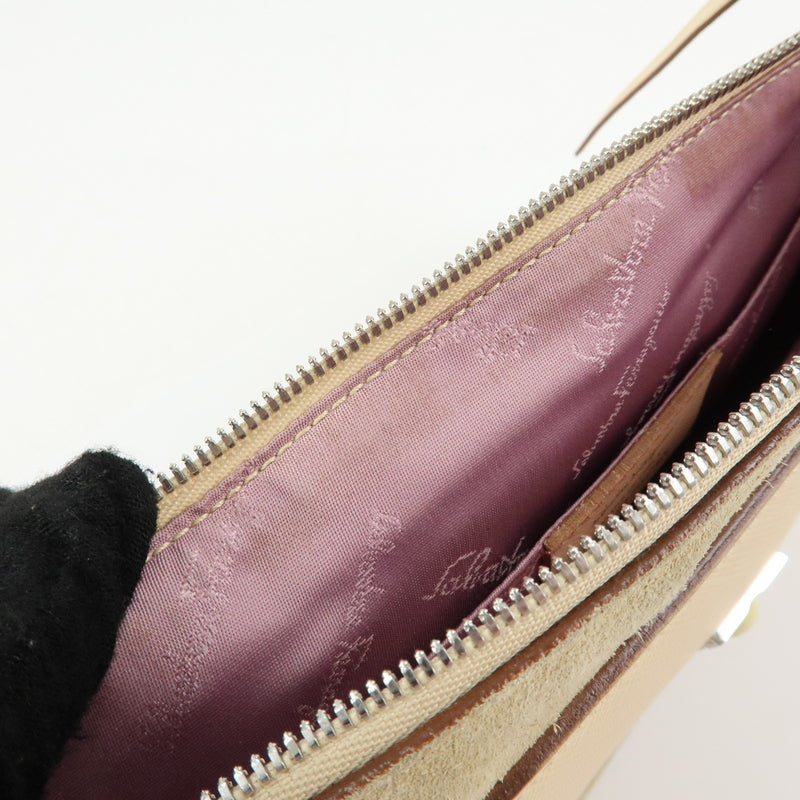 Salvatore Ferragamo Gancini Suede Beige Bag