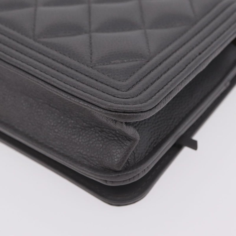 Chanel Boy Wallet On Chain Quilted Caviar Gray Leather Bag