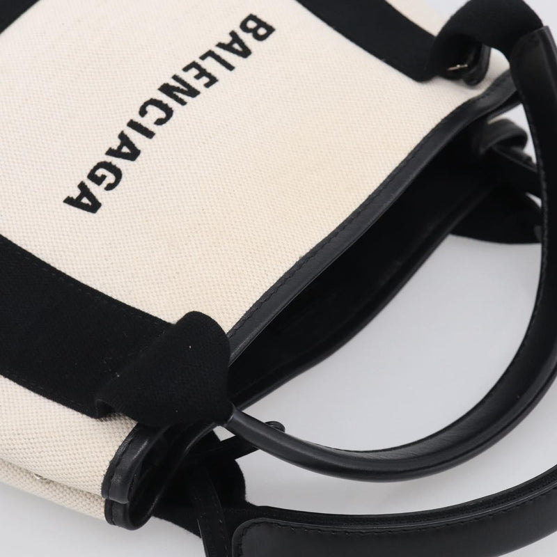 Balenciaga Navy Cabas Canvas With Leather White Bag