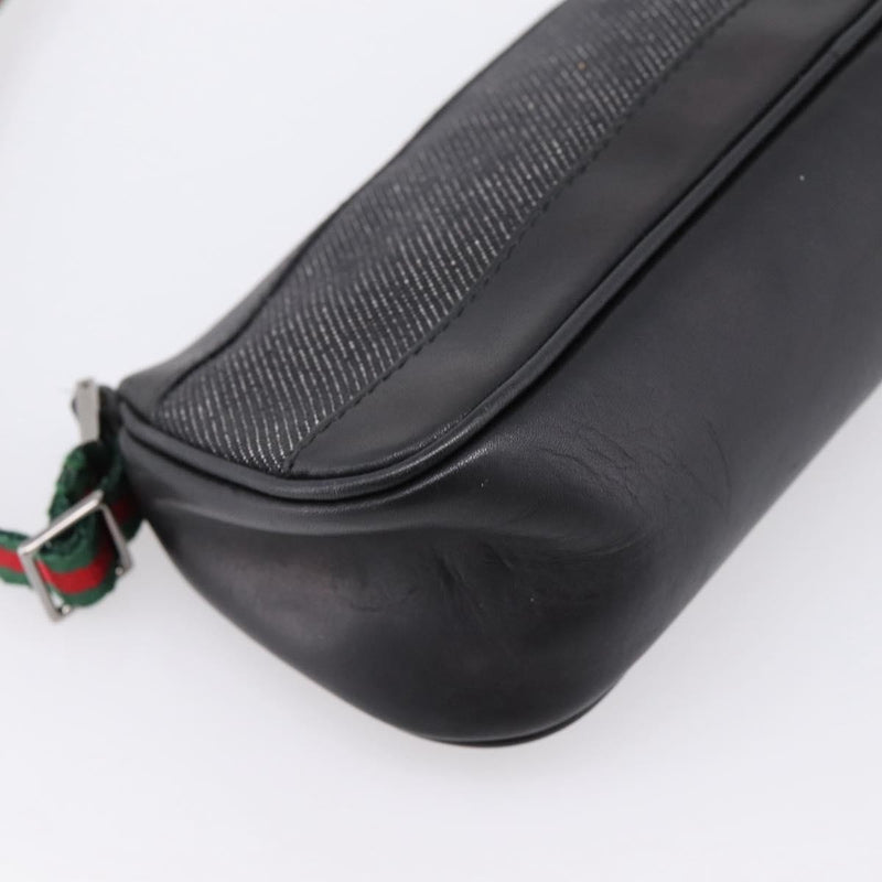 Gucci Web Sherry Line Accessory Pouch Denim & Leather Black Canvas