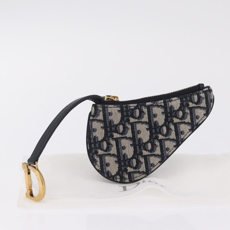 Christian Dior Vintage Saddle Zip Coin Purse Diorissimo Canvas Navy Bag
