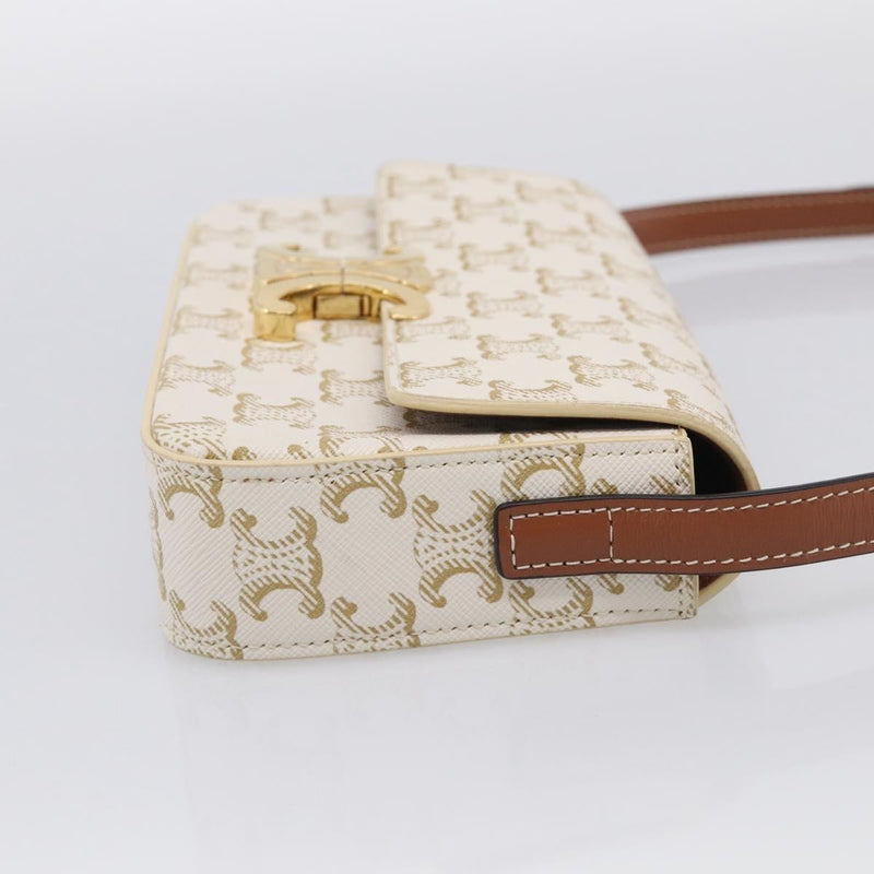 Celine Triomphe East-West Coated Canvas White Leather Bag