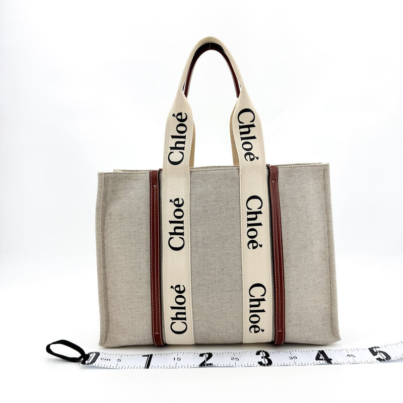 Chloe Woody Tote Canvas With Leather Brown