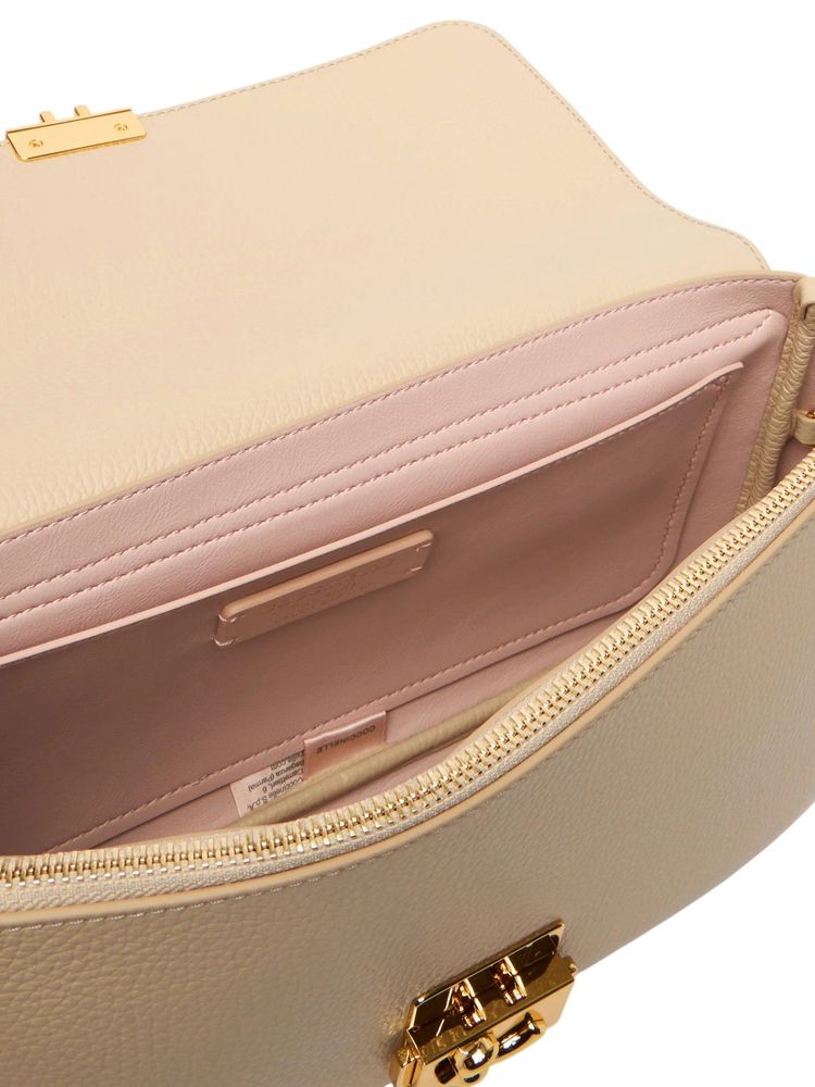 Coccinelle Grained Leather Shoulder Bag — Beige Bovine