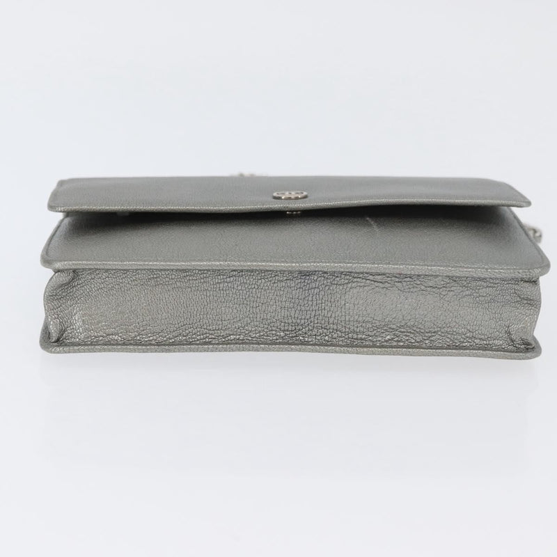 Chanel Round Cc Wallet On Chain Goatskin Silver Leather Bag