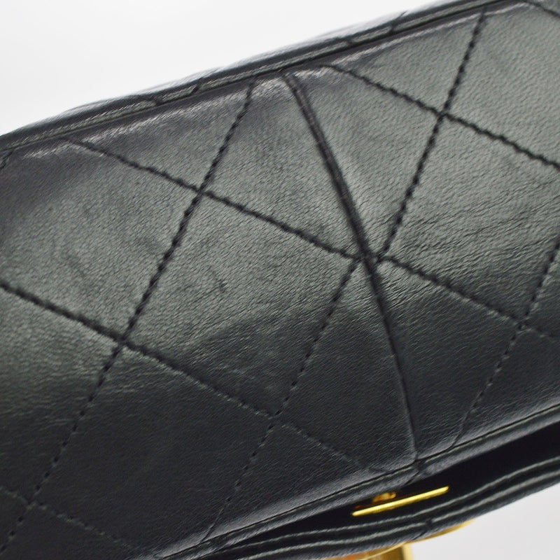 Chanel Vintage Full Flap Quilted Lambskin Black Leather Bag