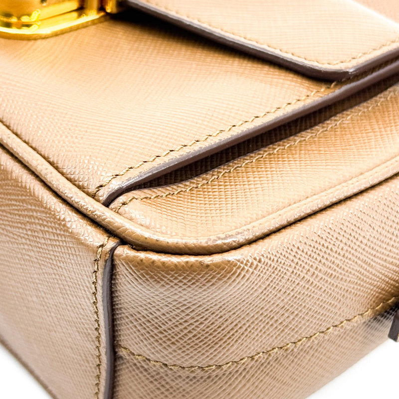 Prada Pushlock Pocket Camera Saffiano Leather Brown Bag