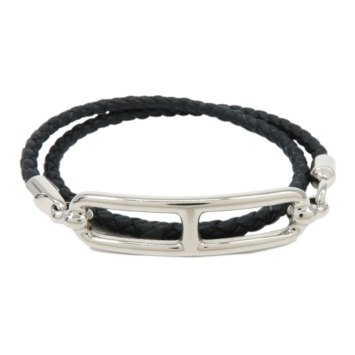 Hermes Roulis Double Tour Braided Leather Black Bijoux