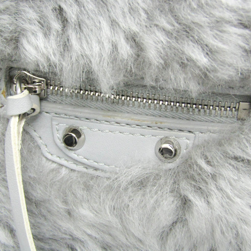 Balenciaga Papier A6 Zip Around Classic Studs Shearling Gray Faux_fur Bag