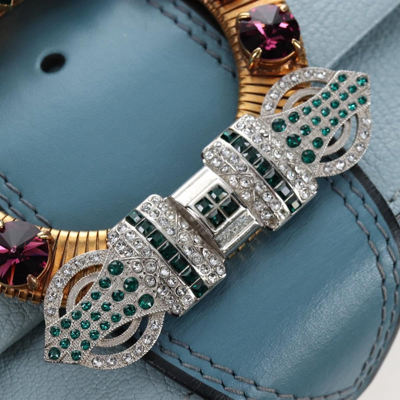 Miu Miu Madras Crystal Buckle Leather Blue Bag