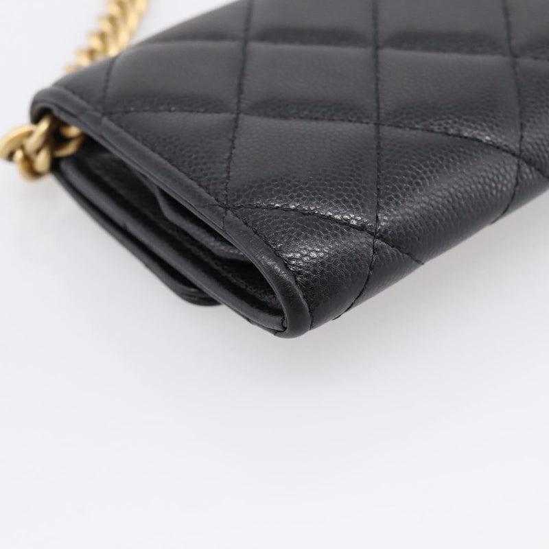 Chanel Plate Logo Cc Flap Card Holder On Chain Quilted Caviar Black Leather Bag