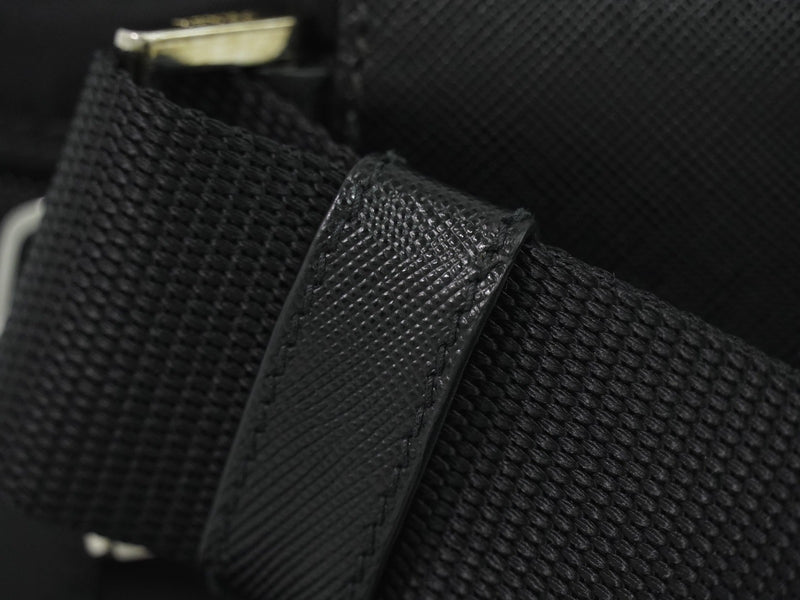 Prada Front Zip Messenger Quilted Tessuto Black Nylon