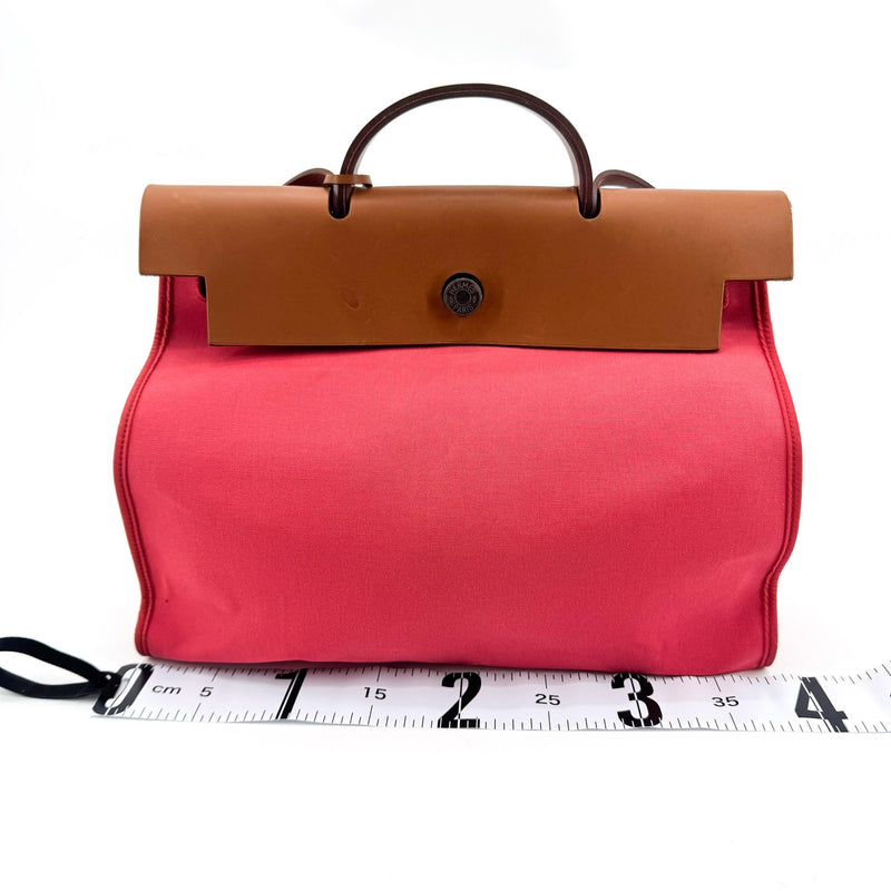 Hermes Herbag Toile And Leather Pink Canvas Bag