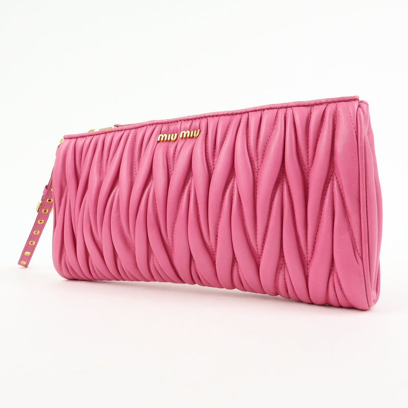 Miu Miu Zip Wristlet Matelasse Leather Pink Bag