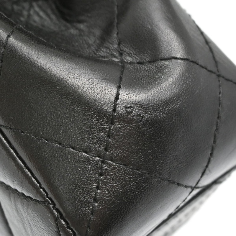 Chanel Vintage Classic Top Handle Flap Quilted Lambskin Black Leather Bag