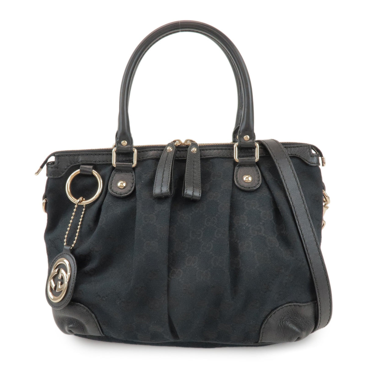 Gucci Sukey Top Handle Satchel Gg Canvas With Leather Black