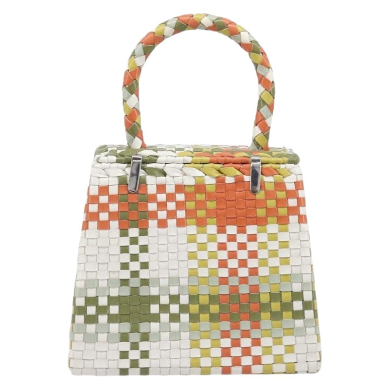 Salvatore Ferragamo Gancini Top Handle Woven Leather Multicolour Bag