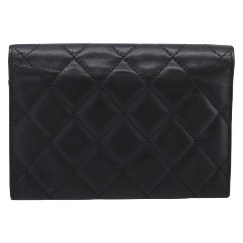 Chanel Cambon Flap Card Case Quilted Lambskin Black Leather Accessory