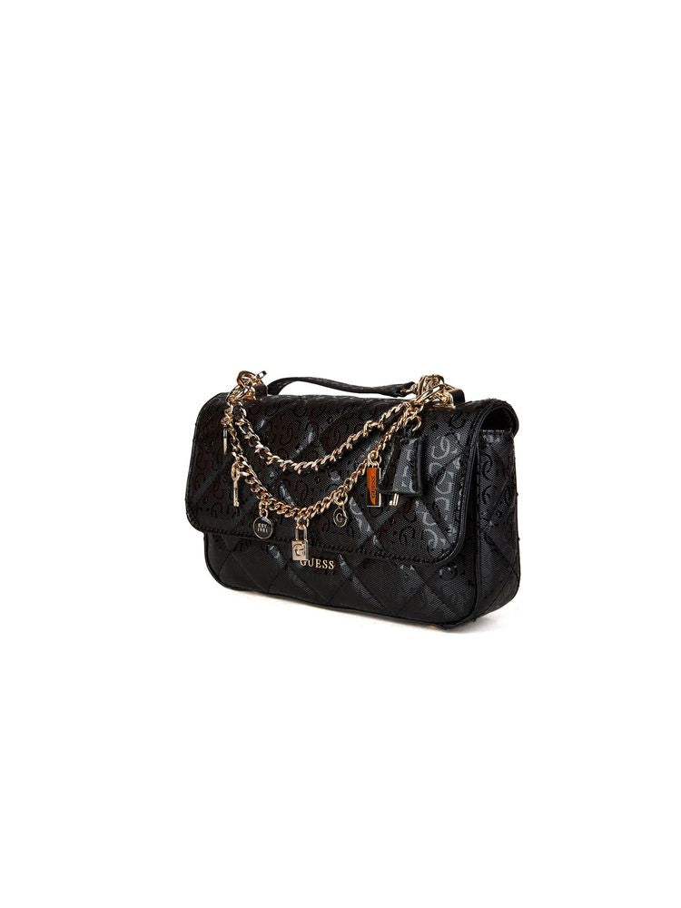 Guess Libby Flap Crossbody Bag — Black Polyurethane