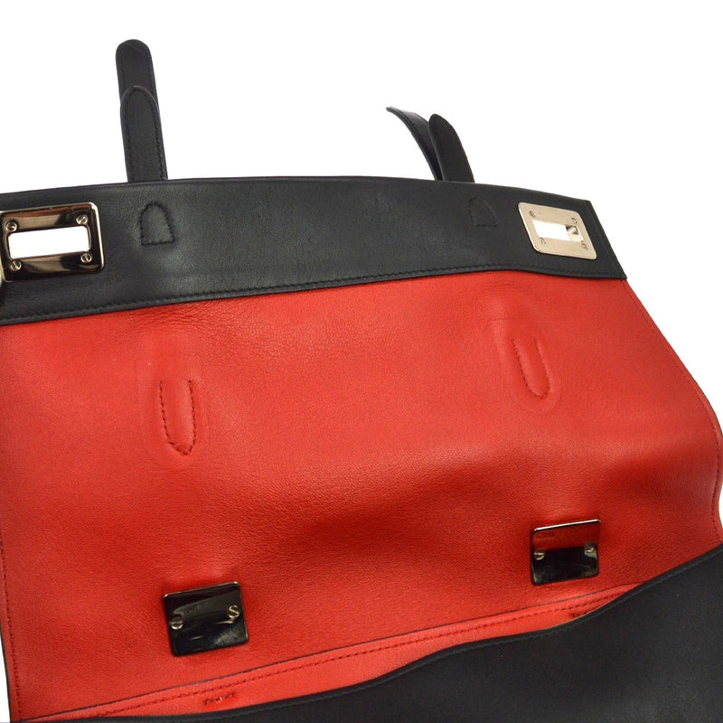 Prada Dual Flap Double Turn Lock Satchel City Calfskin Black Leather