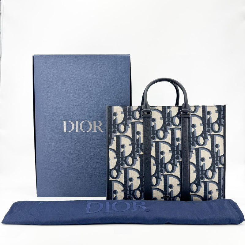 Christian Dior Book Tote With Strap Oblique Canvas Black