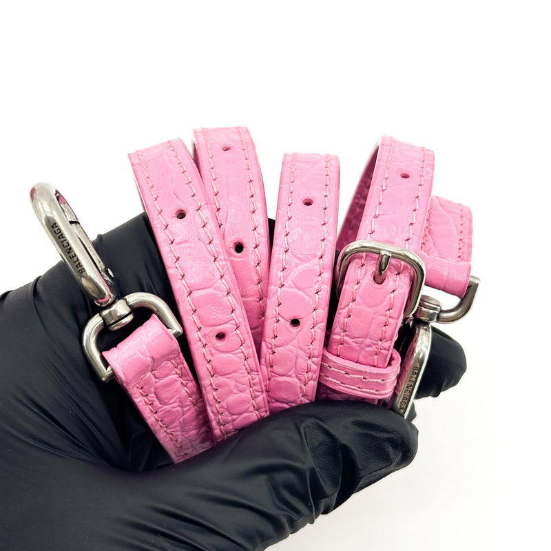 Balenciaga Hourglass Top Handle Crocodile Embossed Leather Pink Bag