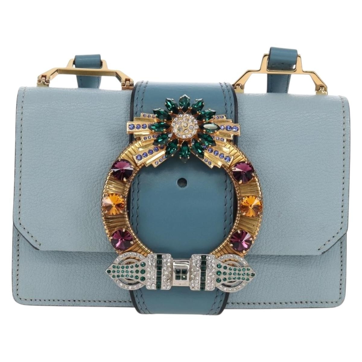Miu Miu Madras Crystal Buckle Leather Blue Bag