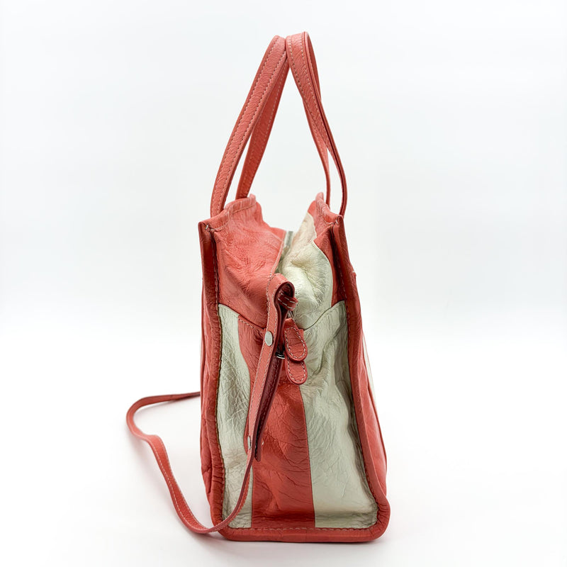 Balenciaga Bazar Striped Leather White Bag