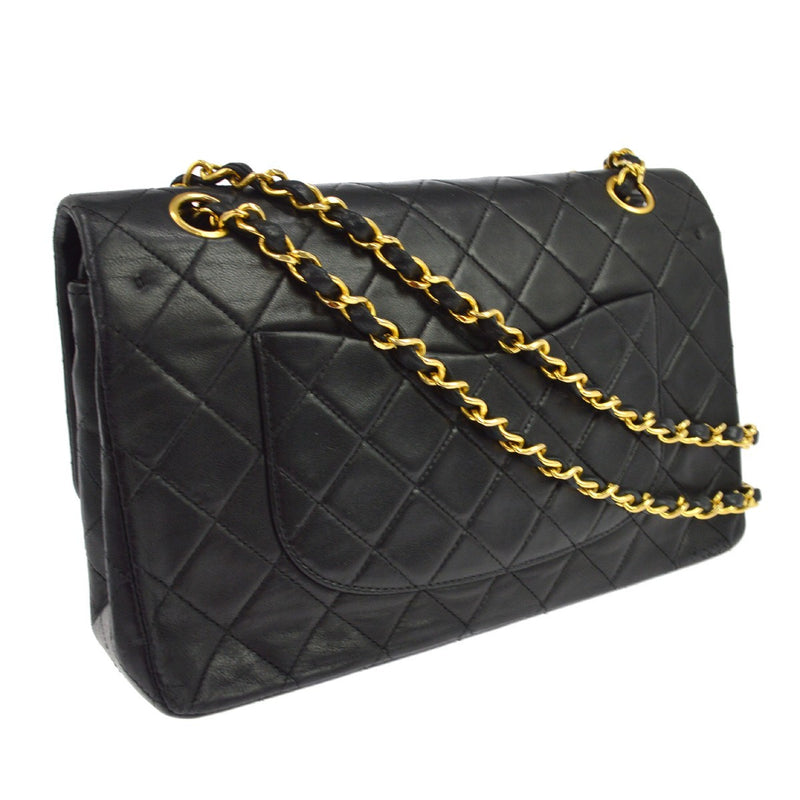 Chanel Vintage Classic Double Flap Quilted Lambskin Black Leather Bag