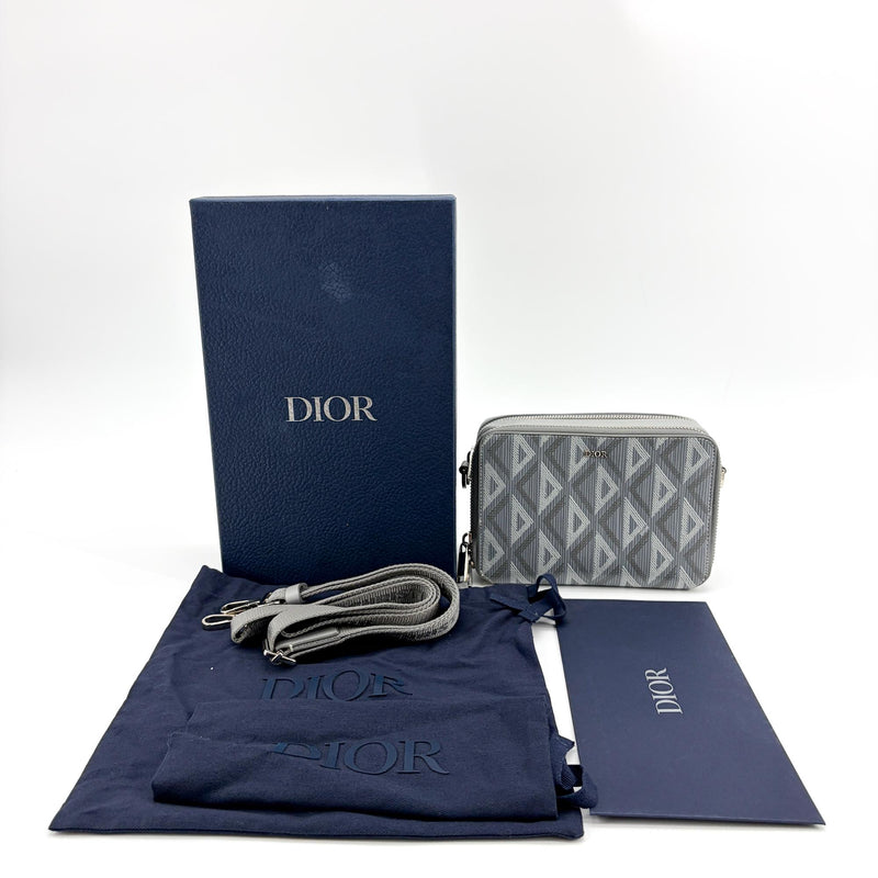 Christian Dior Double Zip Cd Diamond Coated Canvas Gray Bag