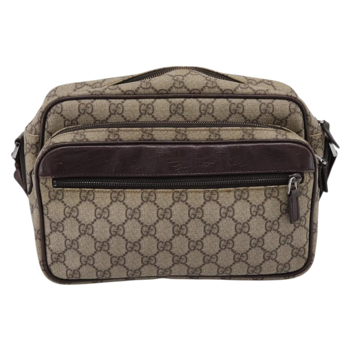 Gucci Front Zip Pocket Messenger Gg Coated Canvas Beige