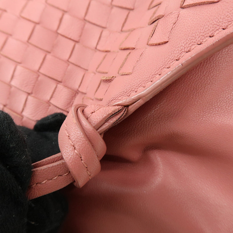 Bottega Veneta Drawstring Flap Leather With Intrecciato Pink Bag