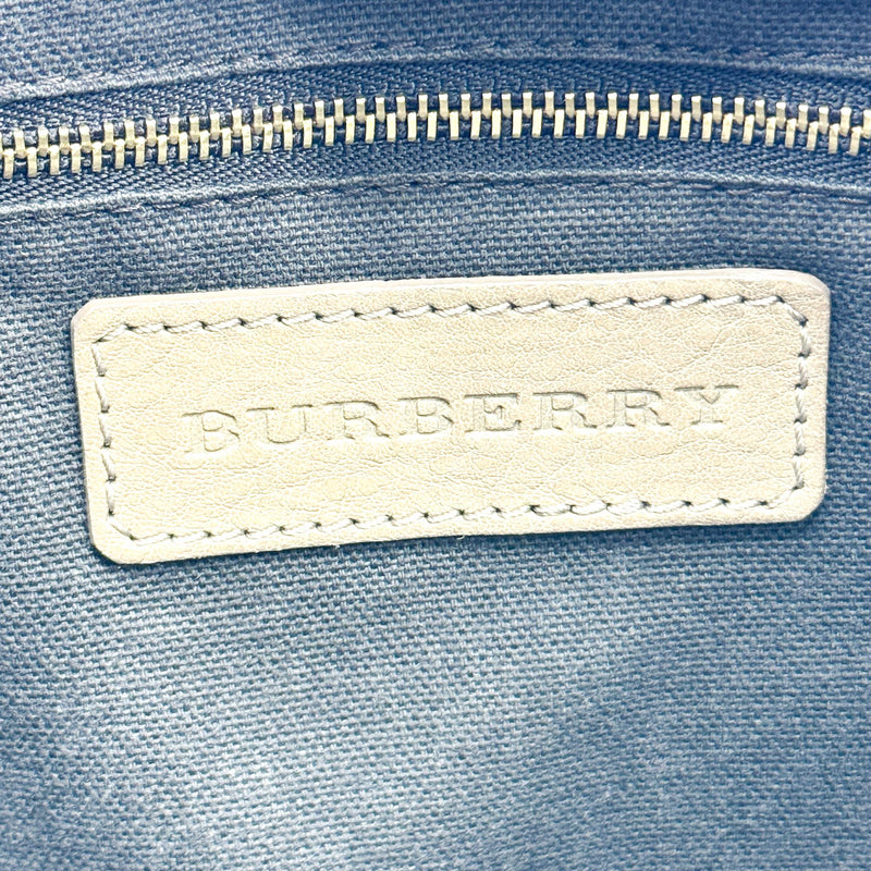 Burberry Ashwood Convertible Hobo House Check Canvas Beige Suede