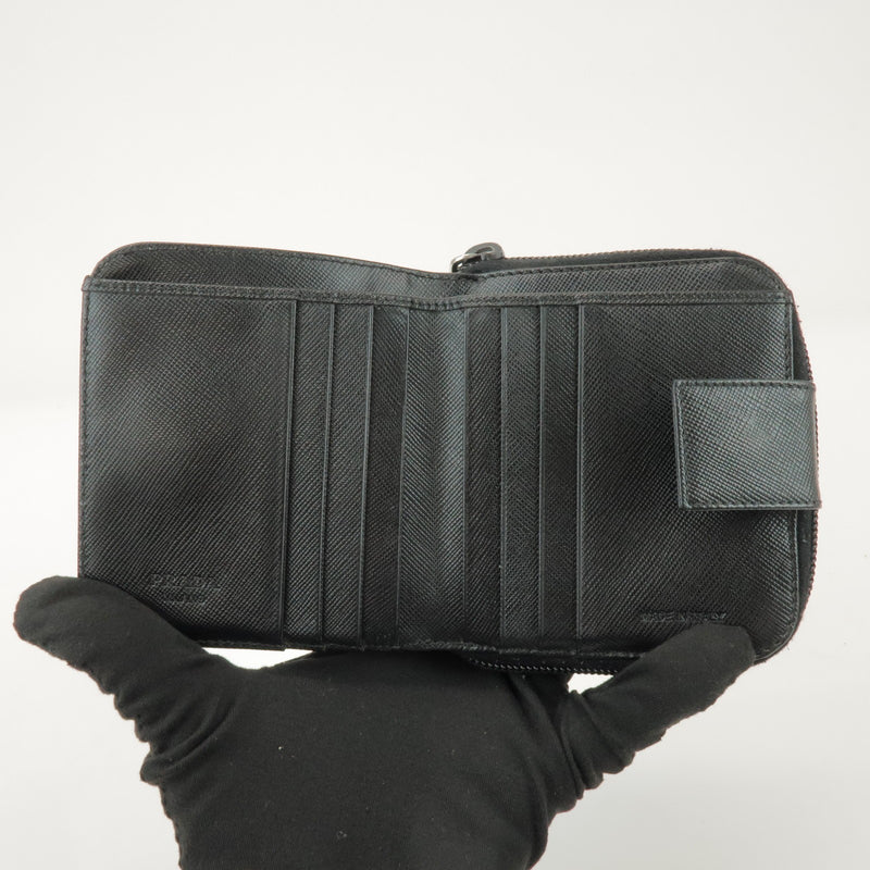 Prada Bifold Zip Around Saffiano Leather Black Accessory