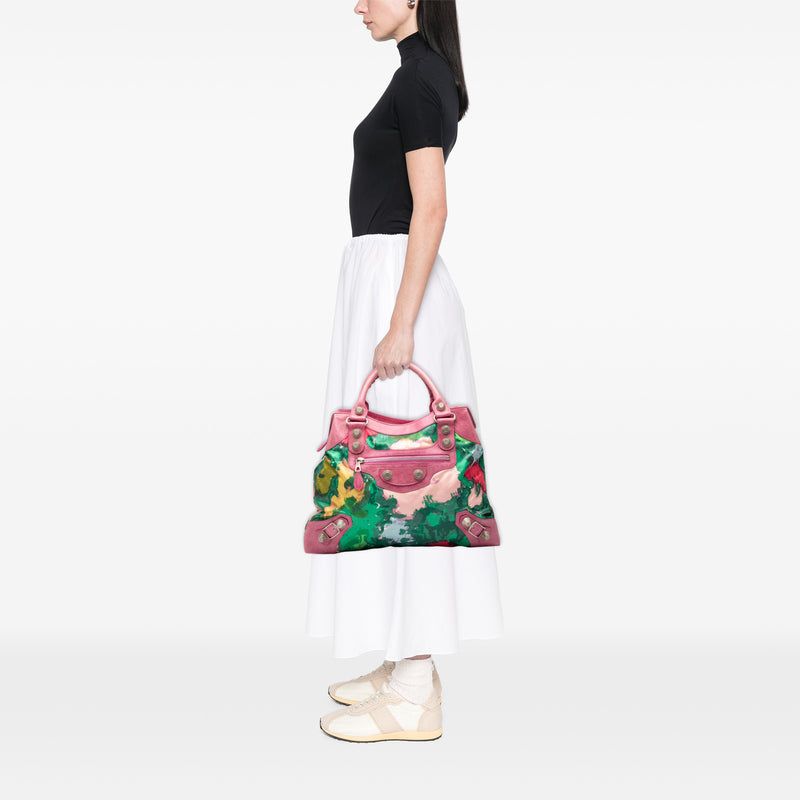 Lambskin and Satin Floral Print Motocross Giant 21 Brief Satchel - Image 7