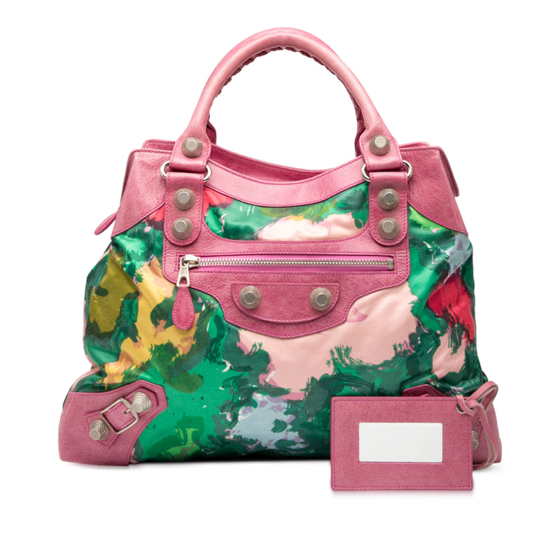 Lambskin and Satin Floral Print Motocross Giant 21 Brief Satchel - Image 8