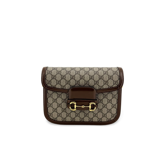 Gucci Horsebit 1955 Gg Coated Canvas With Leather Brown Bag