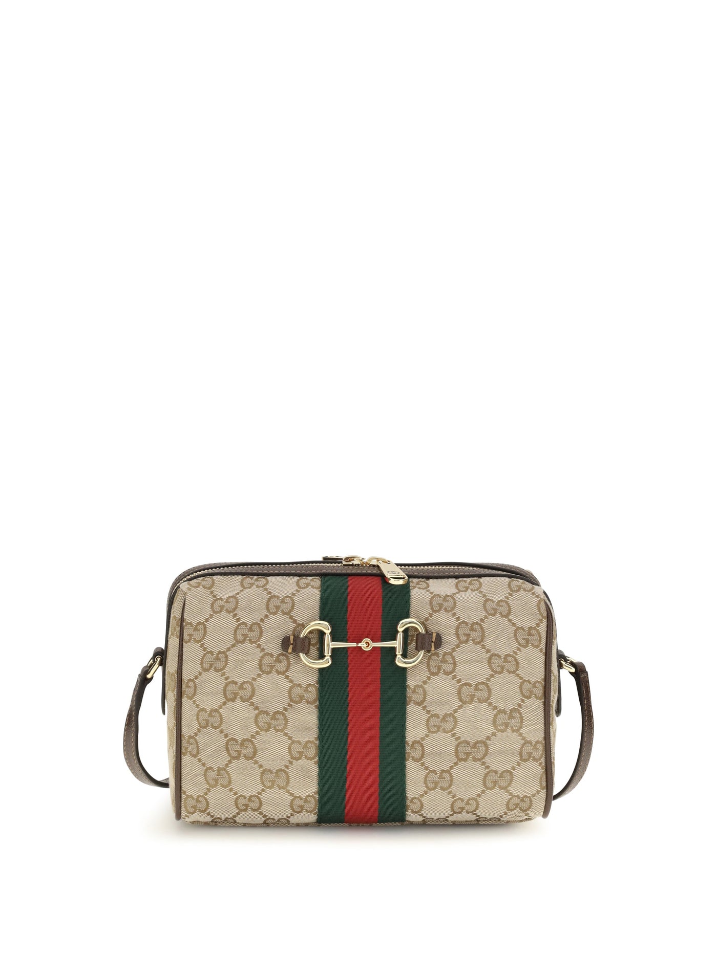Gucci Gg Canvas With Web Stripe Shoulder Bag — Beige Fabric